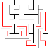 The original maze with the solution superimposed in red